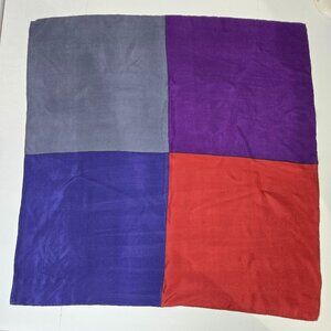 Vintage Square Colorblock 100% Silk Scarf 29" Blue Gray Purple Red Chic Artsy